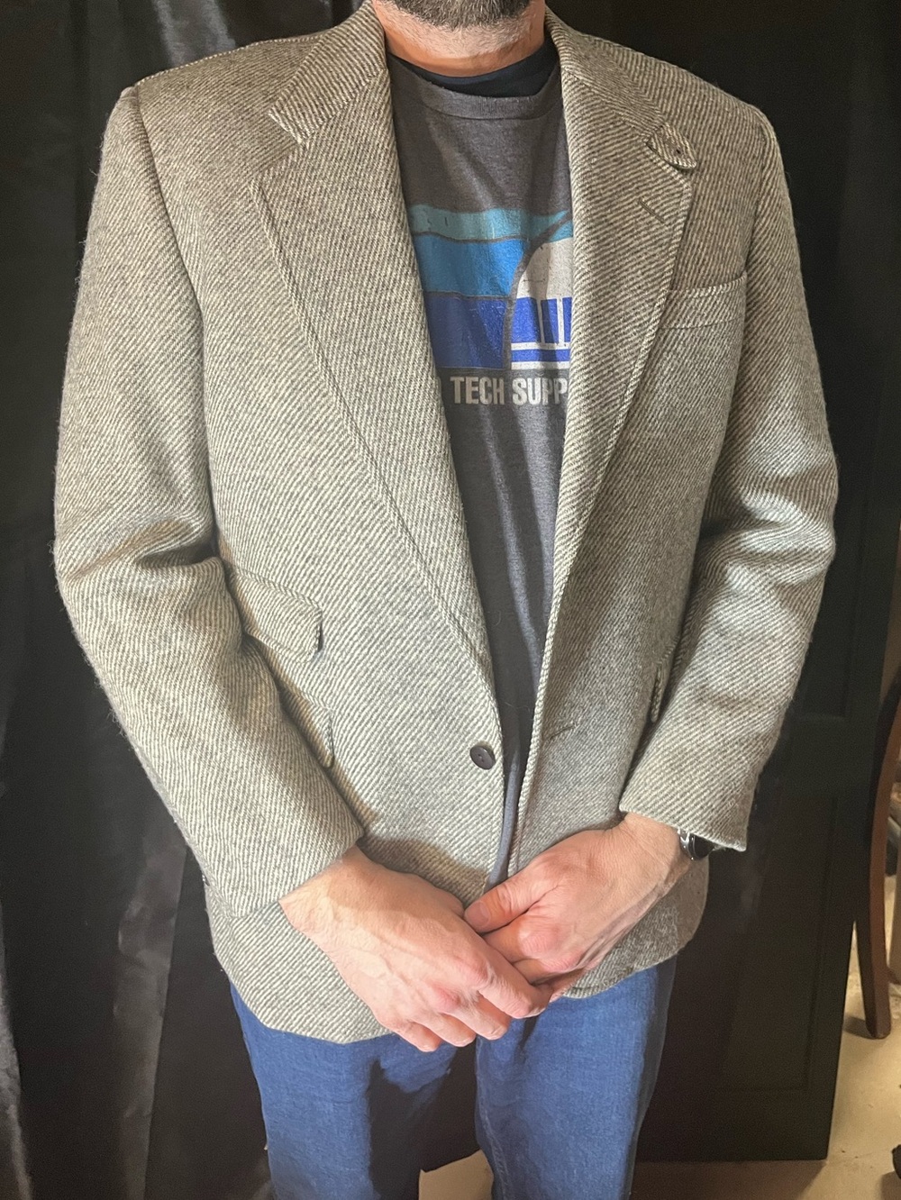 Mens Herringbone Wool Blend Blazer - Gray